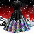 thumbnail image 2 of Nafuu Ladies Dress Colorful Print Short Sleeve Casual Elegant Style Flowy A Line Mini Party Wear Holiday Festive Outfit Cute Home Dresses,Black, 2 of 3