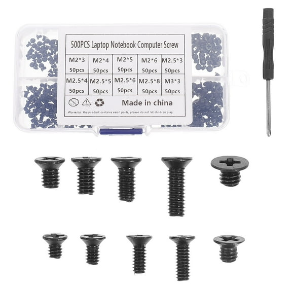 Soimiss 1Set Black Computer Screws Set Carbon Steel Flat Head Caps for Laptop Repair