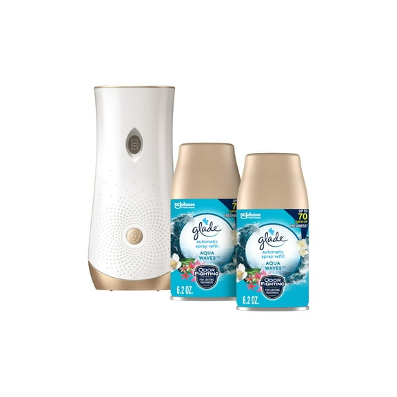 Glade Automatic Spray Refill and Holder Kit, Air Freshener for Home and Bathroom, Aqua Waves, 6.2 Oz, 2 Count