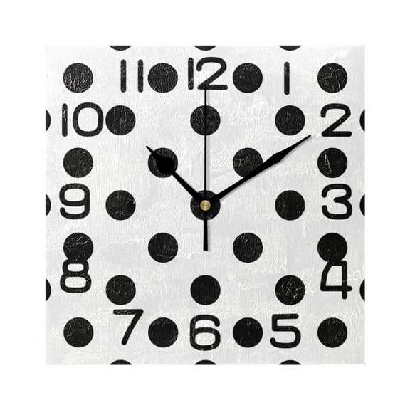 Black Polka Dots Wall Clock Square Silent Non-Ticking Battery Operated Retro 7.78" Clock Home Kitchen Office Decoration