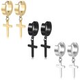 thumbnail image 1 of pares de pendientes con bisagras cruzadas para hombre, pendientes de aro con cruz de arce inoxidable para hombres y mujeres, plata, oro, negro, 1 of 5