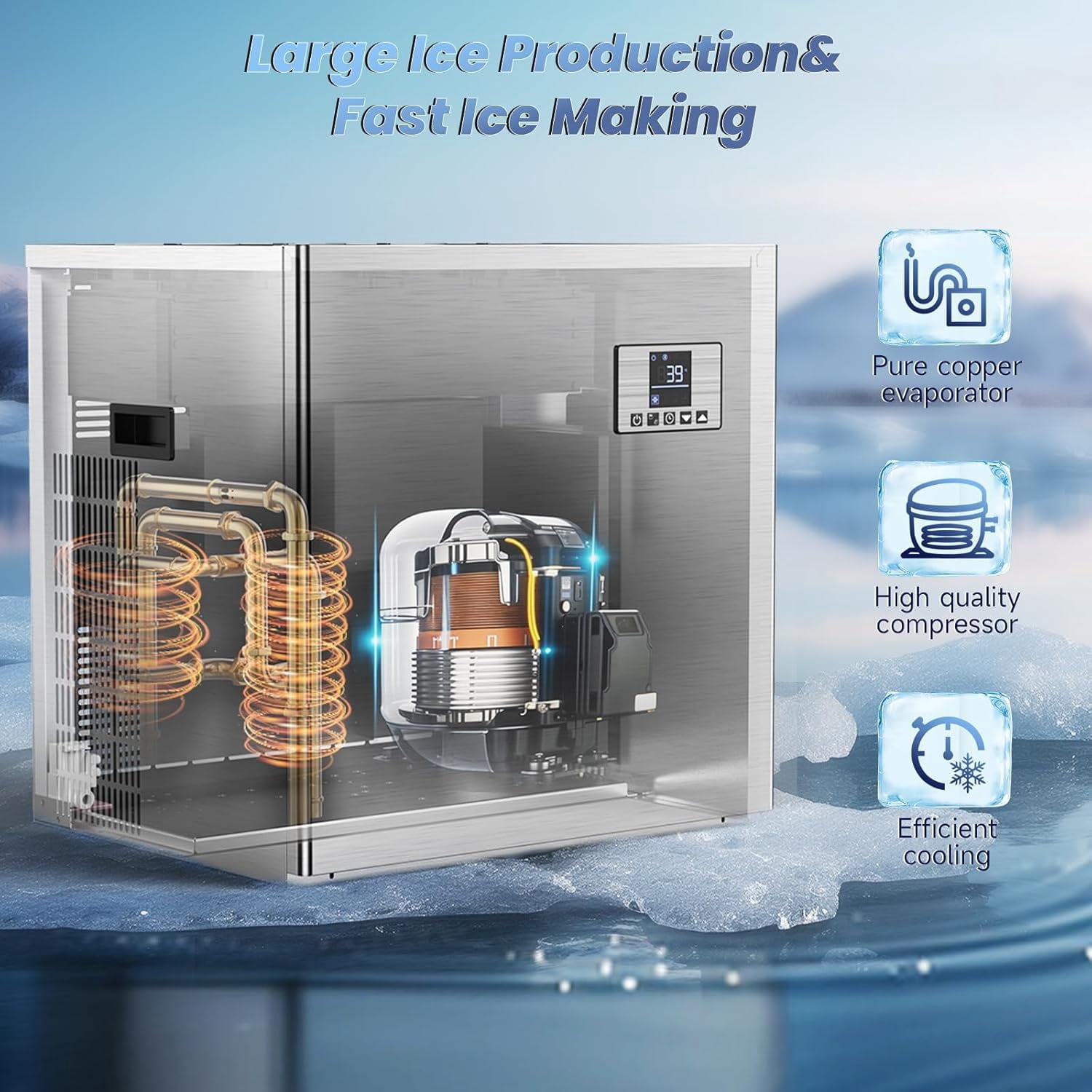 Ecojoy Commercial Ice Maker 550 Lbs/24H, 360 Lbs Large Storage Air-Cooled Commercial Ice Machine