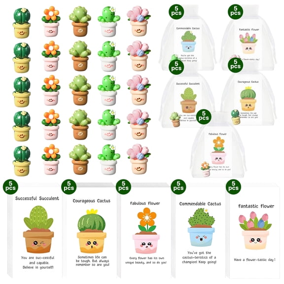 XIBUFE 25 Sets Employee Appreciation Gifts Bulk,Resin Flower Pot Pun with Thank You Cards and Mesh Bag,Thank You Team Gifts for Employees Teacher Staff