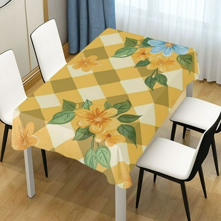 

ALAZA Flowers on Checkered Pattern Rectangle Tablecloth Tablecover Dinning Table Cloth 54 x72