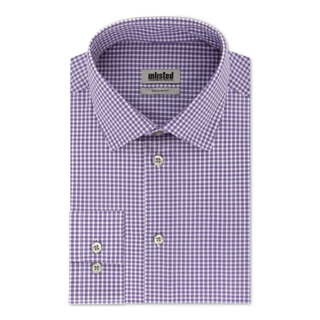 KENNETH COLE Mens Purple Check Collared Classic Fit Non Iron Dress Shirt XL 17/17.5- 34/35