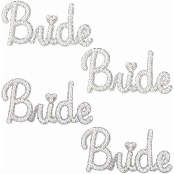 4 Pcs 2 Color Pearl Rhinestone Letter Patches Bride Patch Iron On Sew On Stick On for DIY handcrafting