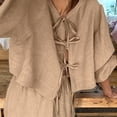 thumbnail image 5 of Women 2 Piece Skirt Sets Oversized Long Sleeve Top and Maxi Skirts Travel Vacation Set Khaki L, 5 of 7