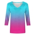 thumbnail image 6 of thefmos Women's 3/4 Sleeve Gradient Pullover Tops Summer V Neck Flowy Casual Blouses Loose Fit Cute Trendy Tshirt Basic Work Clothes, Sky Blue 2XL, 6 of 6