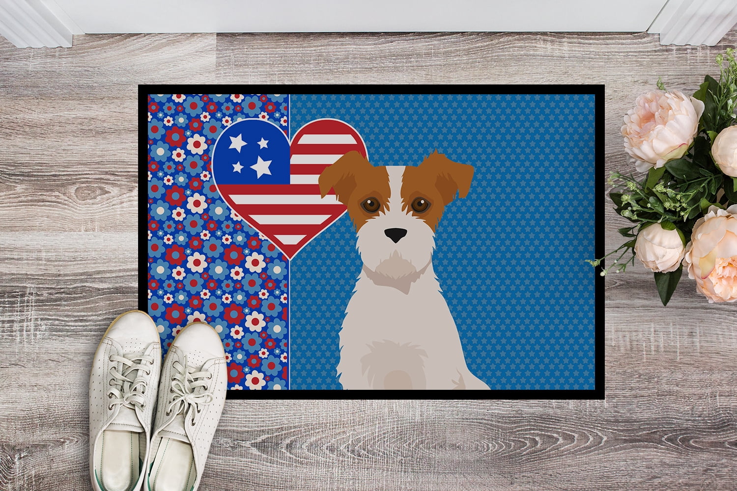 Brown White Wirehair Jack Russell Terrier Indoor or Outdoor Mat 24x36 36 in x 24 in