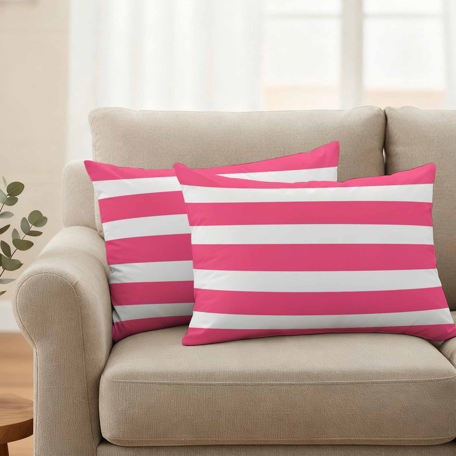 Pink Striped Outdoor Waterproof Pillow Covers, Modern Simple Monochrome Geometric White Decorative Rectangle Throw Pillowcase Sofa Cushion Sham for Patio/Couch/Chair, 20"x12" 2 Pack