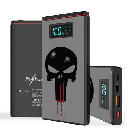 

INFUZE Portable Charger for OnePlus 9 Power Bank (18W Power Delivery USB-C/USB-A Ports 12000mAh Capacity USB Cables with Touch Tool) - Bloody Black Skull