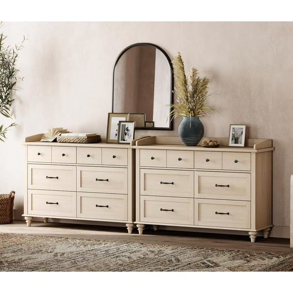 Set of 2 Dressers with 12 Drawers, Wooden Kids Dresser for Kids Room Living Room, Beige