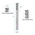 thumbnail image 2 of Uxcell Solid Carbide Square End Mill 1/4" Dia 3 Flutes Milling Bit Cutter 1/4" Shank 3" Extra Long, 2 of 6