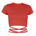 thumbnail image 3 of TODOZO Crop Tops for Women Trendy Summer Slim Fitted Basic Tees for Women Going Out Tops for Women Cropped Tie Front Petite Summer High Neck Short Sleeve Tops T Shirts Work Out Outfits Red S, 3 of 7