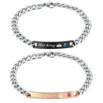 Spencer Couple Bracelets Set in Gift Box for Lover His Queen Her King Stainless Steel Couple Bracelets for Women Men Jewelry Matching Chains