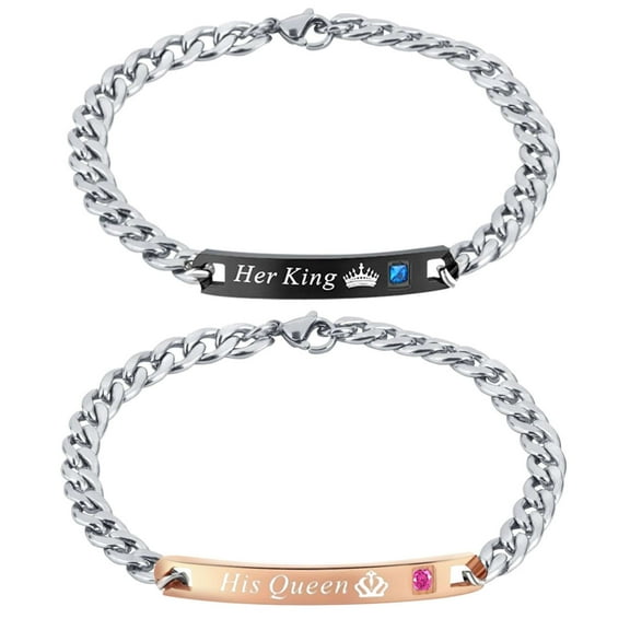 Spencer Couple Bracelets Set in Gift Box for Lover His Queen Her King Stainless Steel Couple Bracelets for Women Men Jewelry Matching Chains