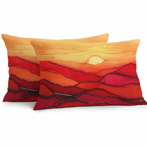 Abstract Ombre Red Wave Ocean Outdoor Pillow Covers Pack of 2 Sky Modern Art Waterproof Throw Pillow Covers Decorative Cushion Cases for Patio Garden Tent Balcony Couch 20x12 inch