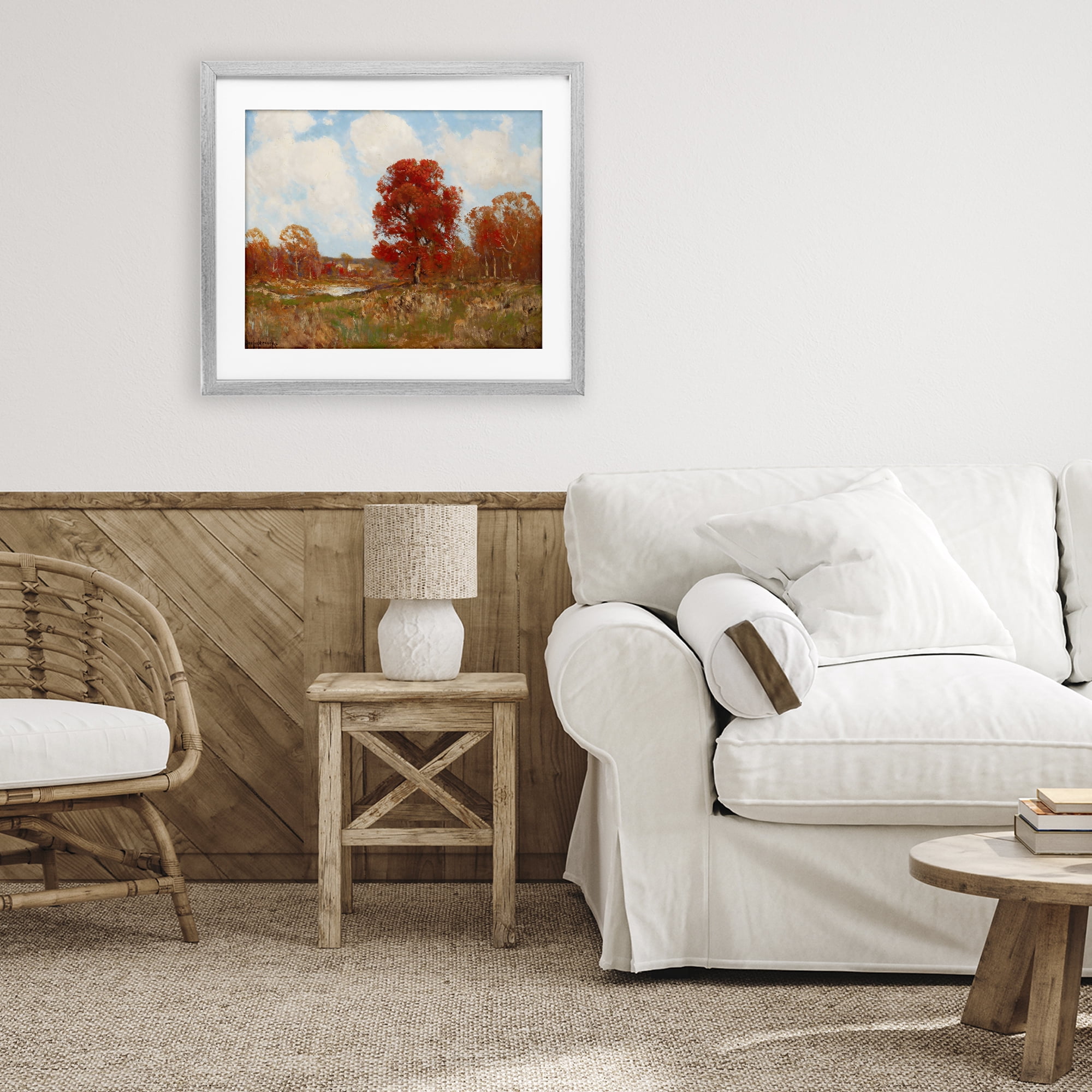 Fall Landscape with Red Foliage Gray Framed Print Under Glass, design by Arlington Prints