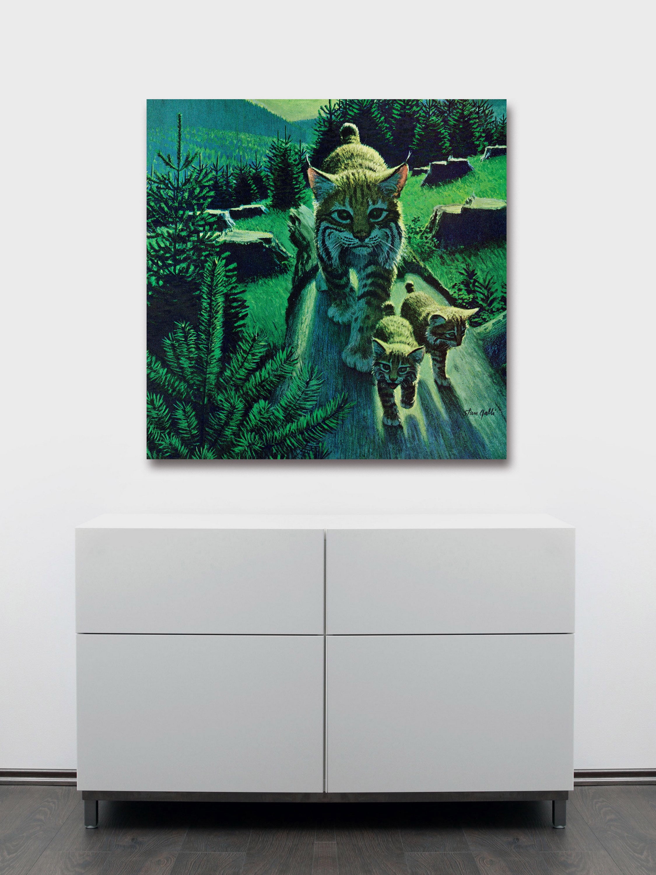 "Bobcat Family" Painting Print on Wrapped Canvas