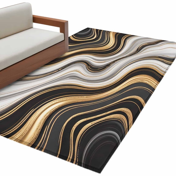 Area Rugs for Living Room 4x6 Ft, Black Golden Marble Non Slip Area Rugs for Kitchen Bedroom Entryway, Gray White Ombre Abstract Texture Washable Carpet Runner Rug Floor Mats for Bedroom Home Decor