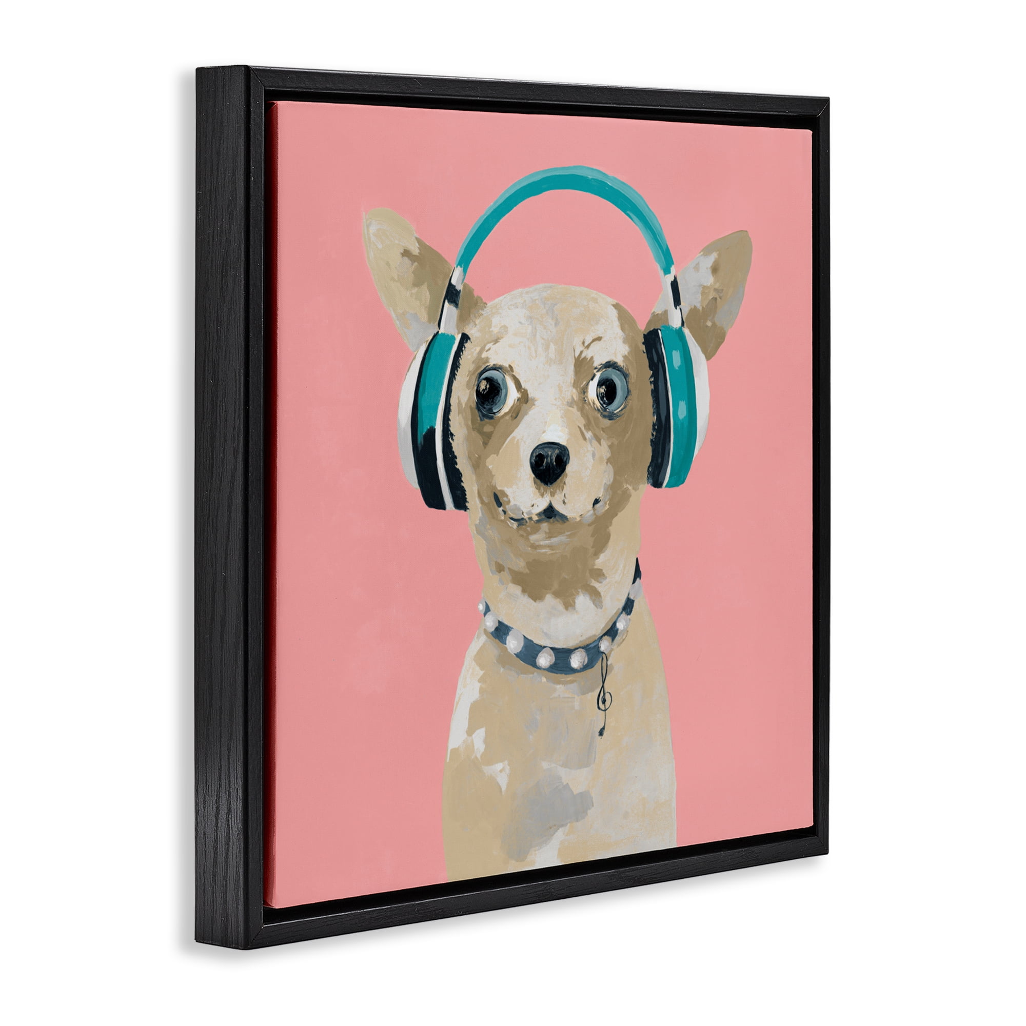 Stupell Industries Jammin' Pup on Pink Black Framed Floater Canvas Wall Art, design by Lorenzo Collective