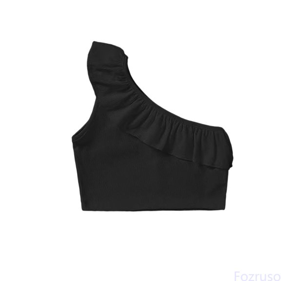 Fozruso Toddler Kids Girls Dance Tank Top One Shoulder Racerback Tie Dye Crop Sleeveless Sports Dance Top For Ballet Gymnastics Dancewear Summer Tees,Sizes 2-3 Years Black