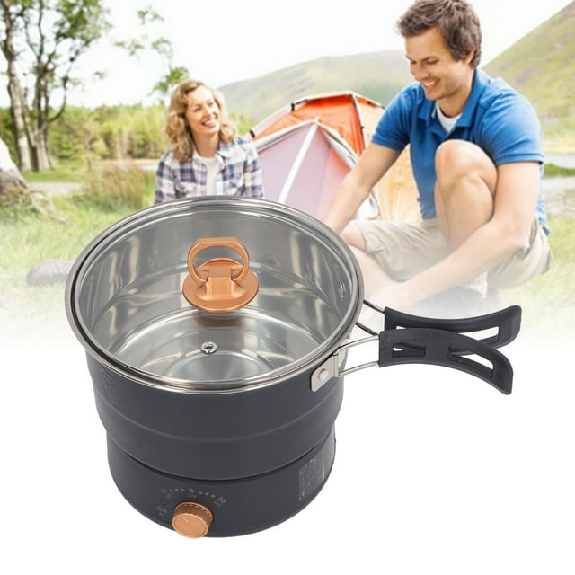 Multifunctional Electric Cooker, 500W 1.6L Mini Ramen Cooker Electric Hot Pot with Foldable Handle, Portable Cooking Pot Electric Pot for Noodles Steak Cooker Eggs StirFrying