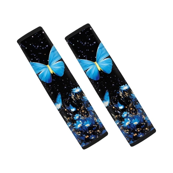 Chririnla Blue Butterfly Flower Car Seat Belt Pads Non-Slip Convenient Seat Belt Shoulder Pad, Easy to Clean Comfortable Driving Compatible with Sedan Vans Cars