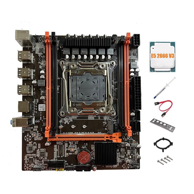 Placa Base X99E + CPU E5 2666 V3 + Grasa Térmica Tarjeta LAN Gigabit PCIEX16 NVMe Compatible con RAM RECC 4XDDR4 Placa Base de Escritorio