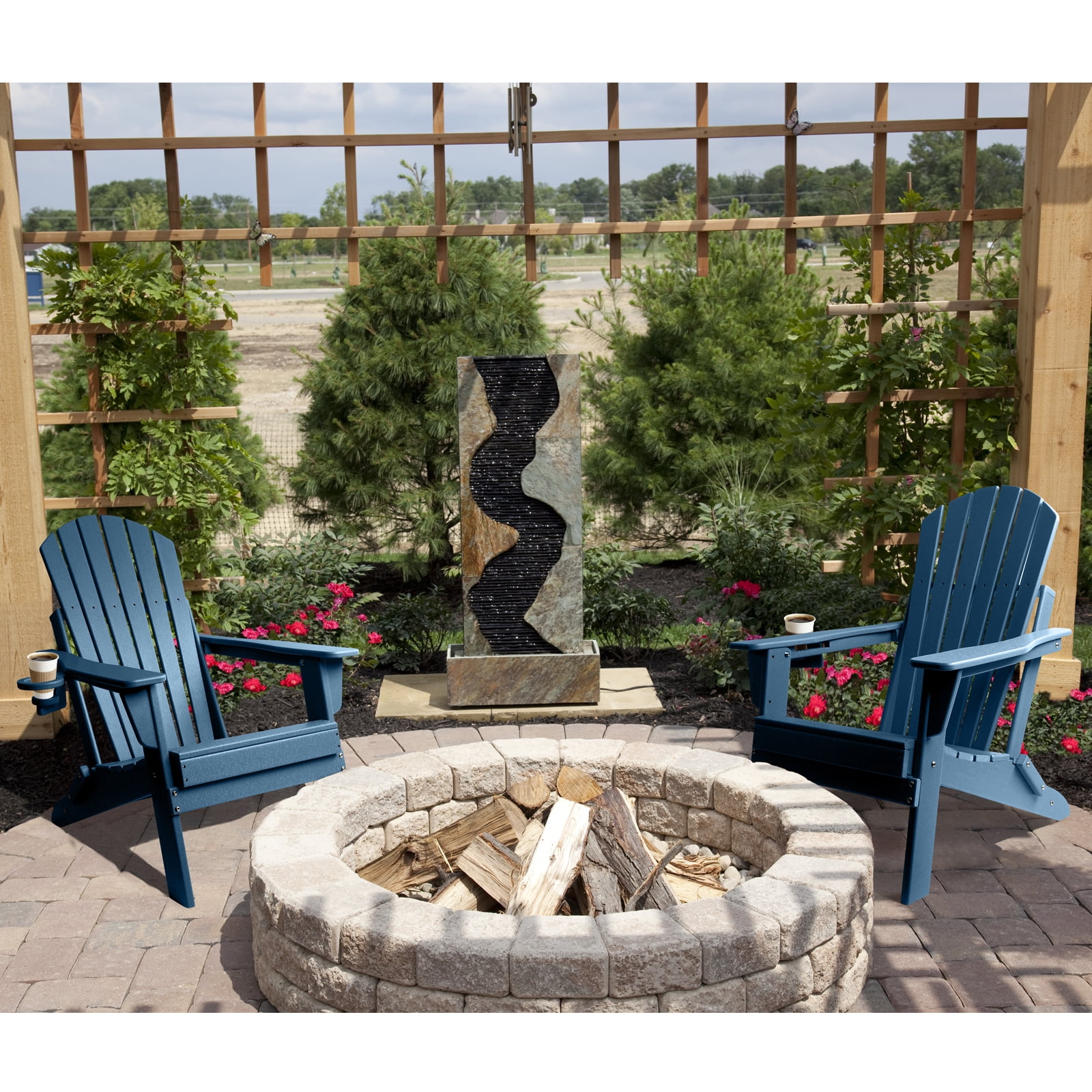 FUNBERRY Folding Adirondack Chair Set of 2, All Weather HDPE Fire Pit Chairs with Cup Holder for Outdoor