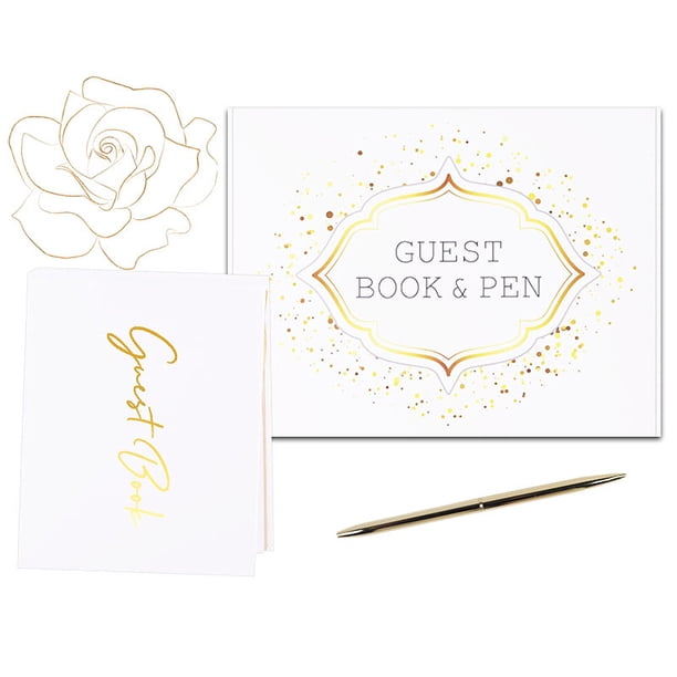 Elegante libro de visitas para bodas. Incluye bolígrafo y cartel para invitados.