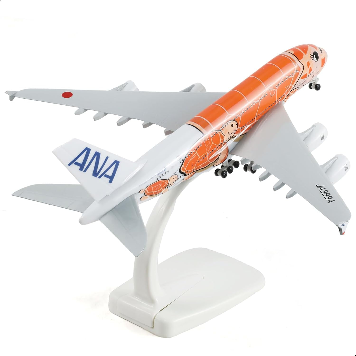 PRIYAL A380 1/300 ANA Orange Turtle Metal Diecast Airplane Model Airbus A380 Model Plane (7 inches/20cm) with Display Stand for Aircraft Gifts or Alloy Airplane Collection - JA383A