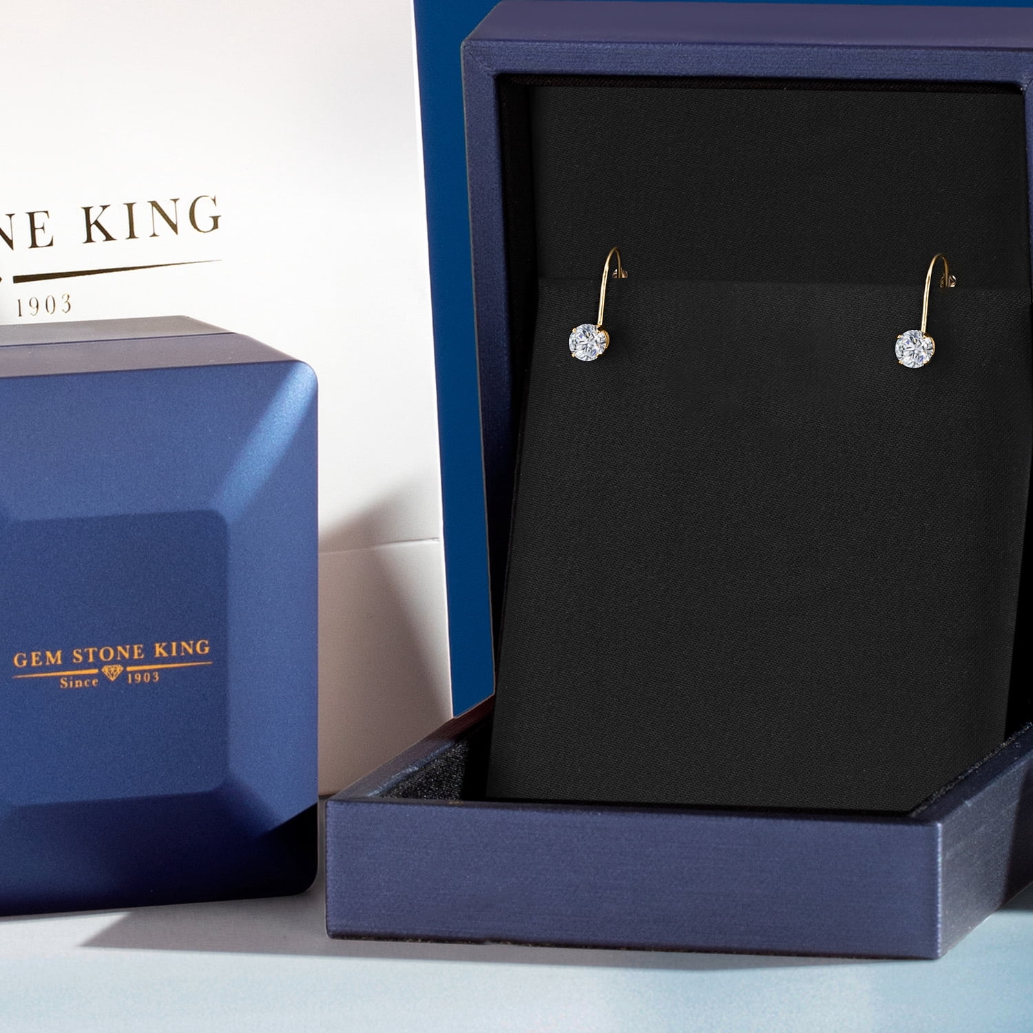 Gem Stone King 14K Yellow Gold Lab Grown Diamond and Dangle Earrings for Women | 0.54 Cttw | Gemstone April Birthstone | Round 4MM