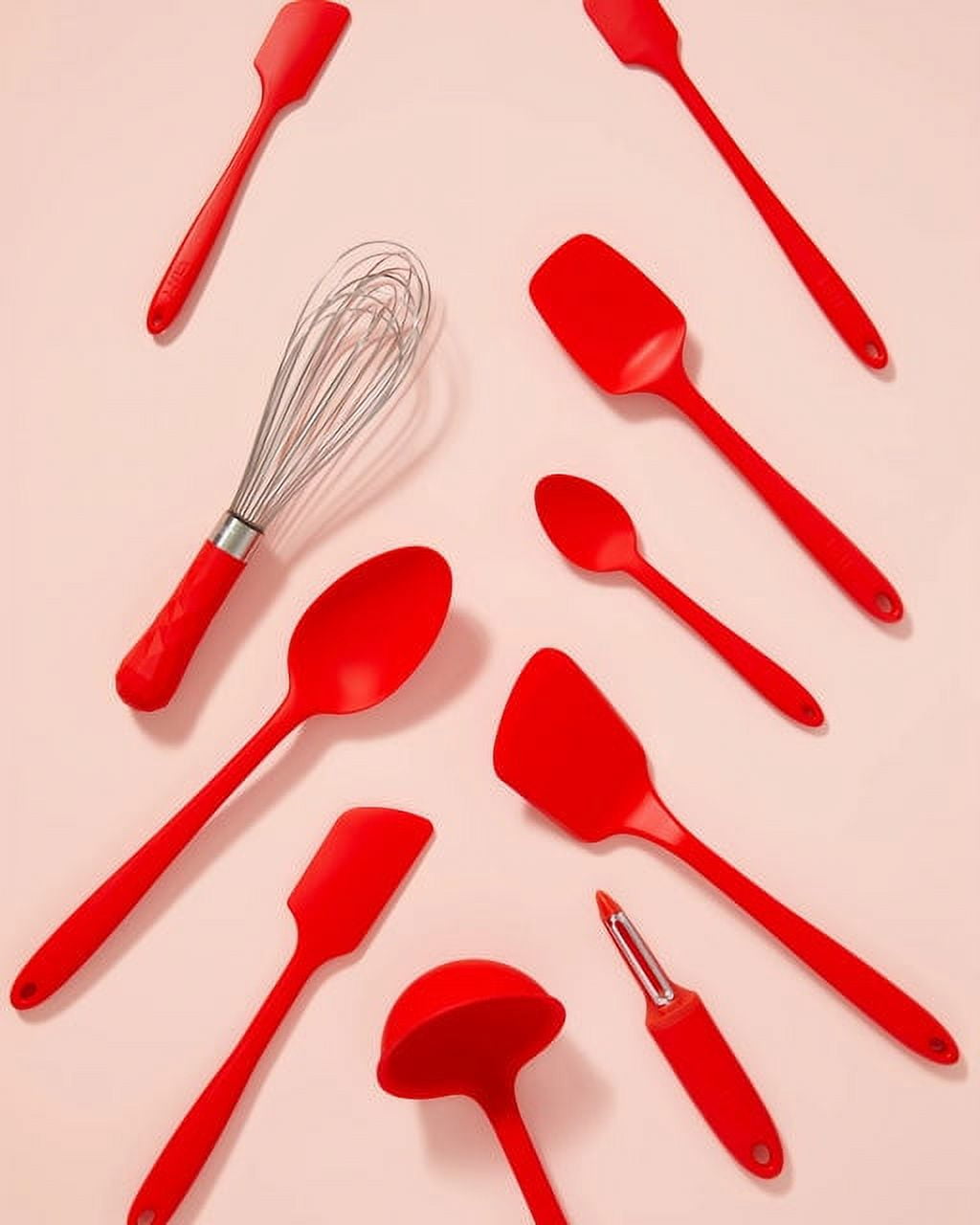 GIR Get It Right 10 Piece Ultimate Silicone Cooking Utensils Set 425°F Heat Resistant Spatula, Ladle, Flip, Spoon, Whisk, Spoonula & Peeler, Red
