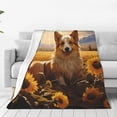 thumbnail image 1 of Fotbe Pastoral Sunflower Corgi Manta de Franela Acolchonada con Estampado, Súper Suave y Esponjosa, Extra Grande para Sofá, Cama, Uso Todo el Año-80"x60", 1 of 7