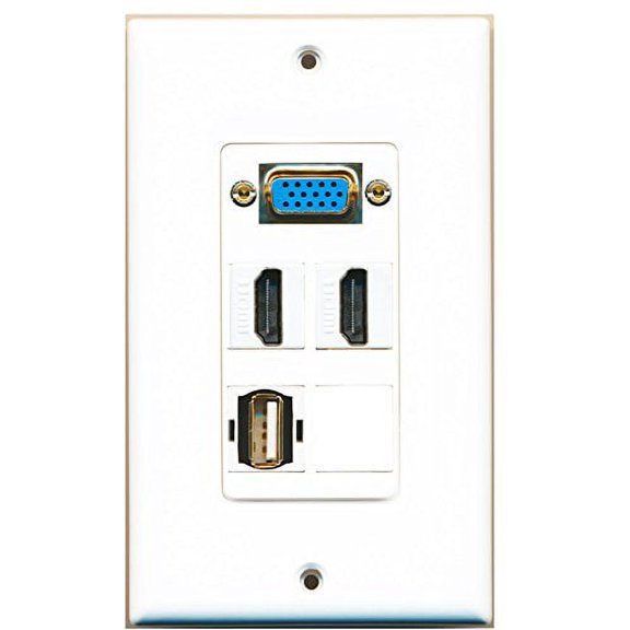 RiteAV - 1 x SVGA - 2 x HDMI and 1 x USB A/A Female Port Wall Plate White