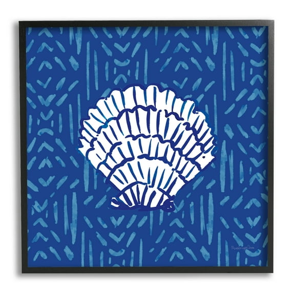 Stupell Industries White Clam Shell Patterned Sea Life Graphic Art Black Framed Art Print Wall Art, Design by Mercedes Lopez Charro