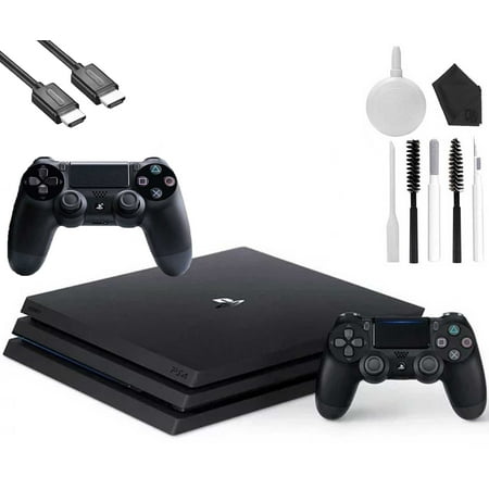 Sony PlayStation 4 PRO 1TB Gaming Console Black, HDMI Cable 2 Controller With Cleaning Kit Like New