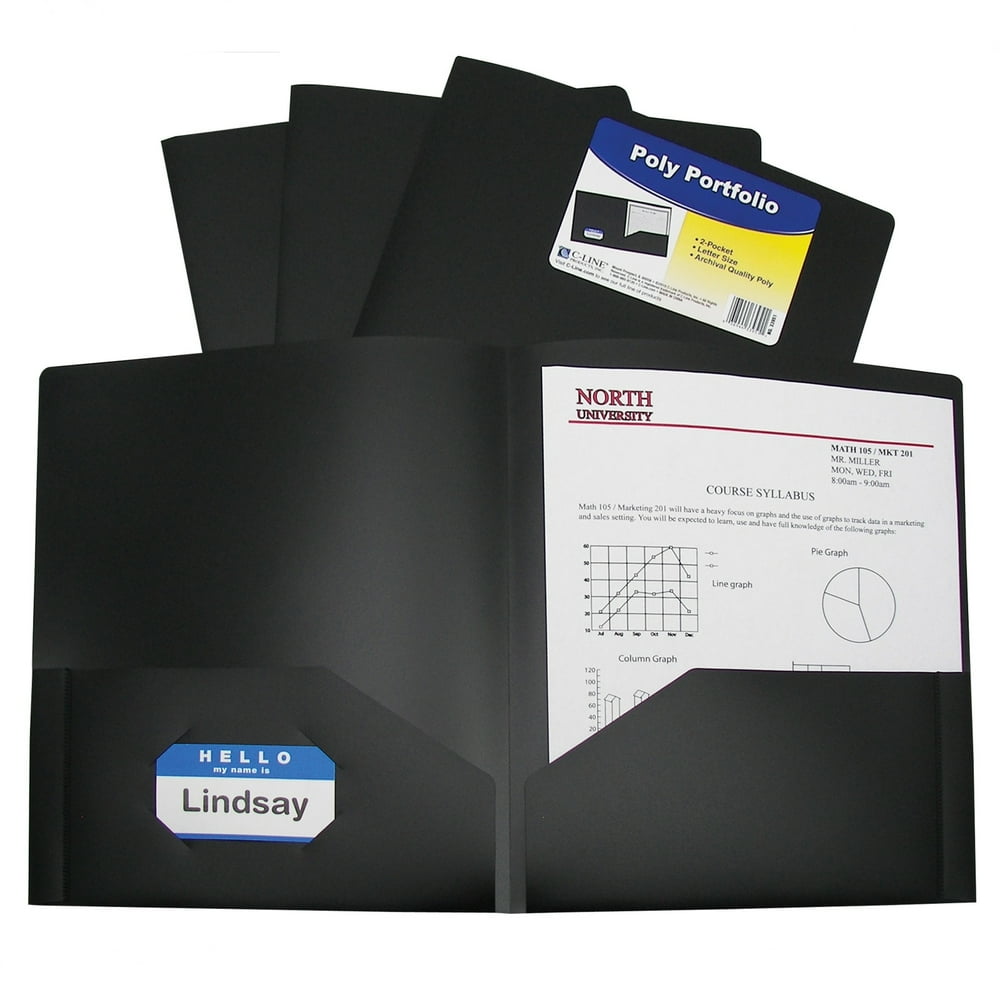 TwoPocket Heavyweight Poly Portfolio Folder, Black (Set of 18 Folders