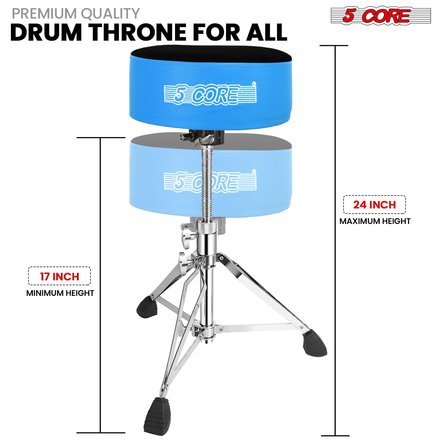 5 Core Drum Throne 5" Padded Guitar Stool Adjustable 310lbs Capacity Heavy Duty Seat w Velvet Top