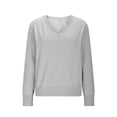 thumbnail image 6 of TKKCS Womens Long Sleeve Knit Sweaters- Loose Fit Pullover Soft Lightweight V Neck Casual Tops Silver Size 2XL, 6 of 7