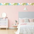 thumbnail image 2 of Dundee Deco Prepasted Wallpaper Border - Kids Blue, Green, Beige Elephants, 15 ft x 6.5 in, 2 of 5