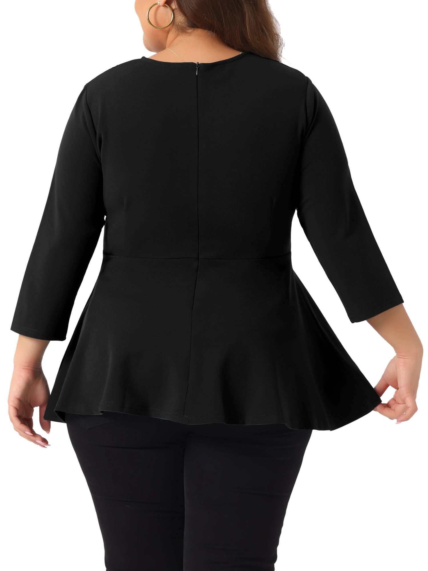 DARING DIVA Women's Plus Elegant Crew Neck 3/4 Sleeve Peplum Top 4X Black