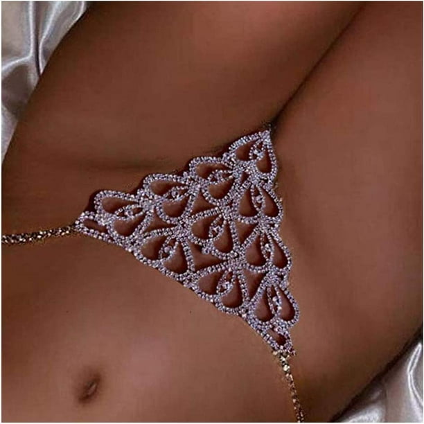 Sexy Rhinstone Underwear Thong Panties Crystal Body Chain Jewelry Bikini  Crystal Belly Waist Body Chain for Women