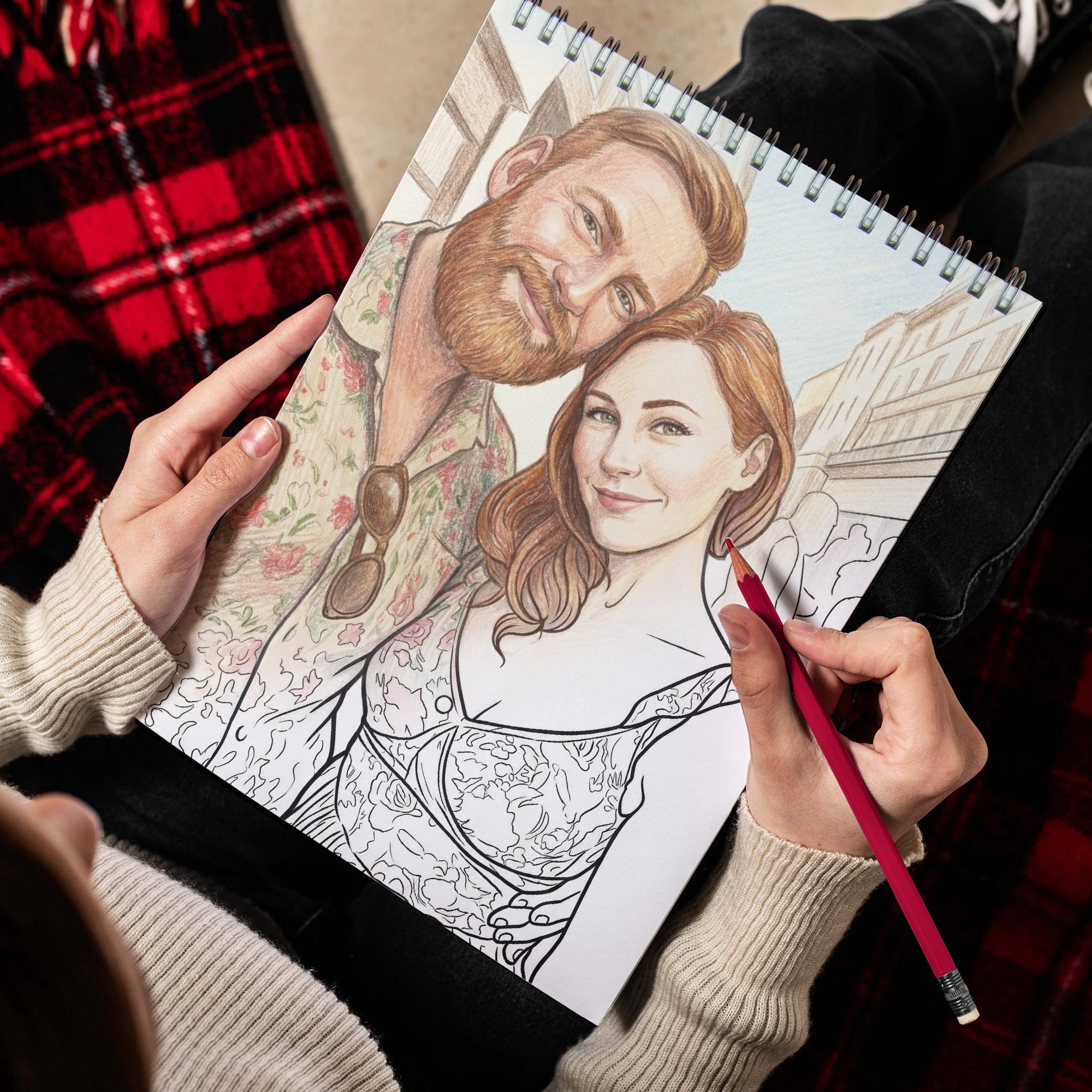 Personalized Couple Memory Coloring Book for Adults – Custom Coloring Pages from Your Photos , 12–48 Pages, Keepsake for Newlyweds, Premium Wooden Cover, Spiral Binding