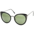 thumbnail image 2 of sunglassLA Unisex Womens Two-Toned Metal Temple Tinted Lens Cat Eye Sunglasses (Matte Black-Gunmetal / Green) - 54mm, 2 of 4