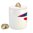 thumbnail image 2 of Pride Piggy Bank, Heart Signs over Rainbow Umbrella Romantic LGBT Love Valentine's Day Couples, Ceramic Coin Bank Money Box for Cash Saving, 3.6" X 3.2", Multicolor, by Ambesonne, 2 of 4