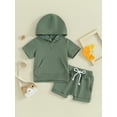 thumbnail image 2 of Biekopu Baby Shorts Set, Short Sleeve Hooded Slit T-shirt with Shorts Solid Color 2-piece Outfit, 2 of 9