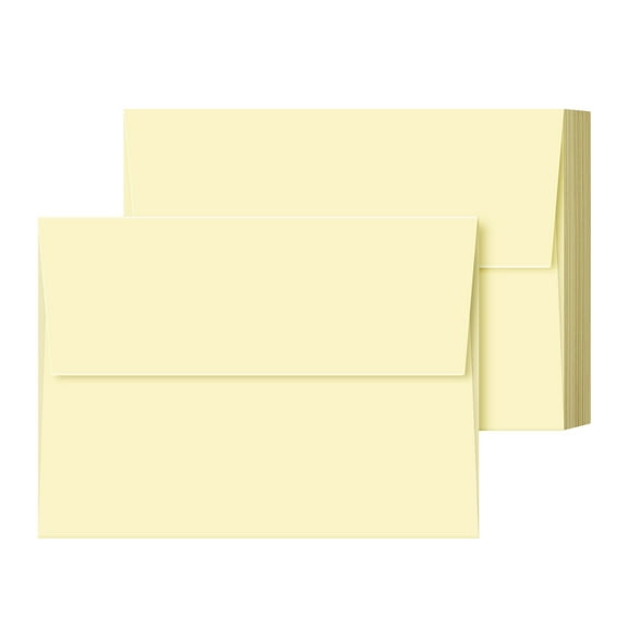 A7 Cream Envelopes – Fits 5" x 7" Greeting Cards, Wedding Invitations, Photos, Announcements – 28lb Bond, 70lb Text, 105 GSM – 5 1/4" x 7 1/4" – 50 per Pack