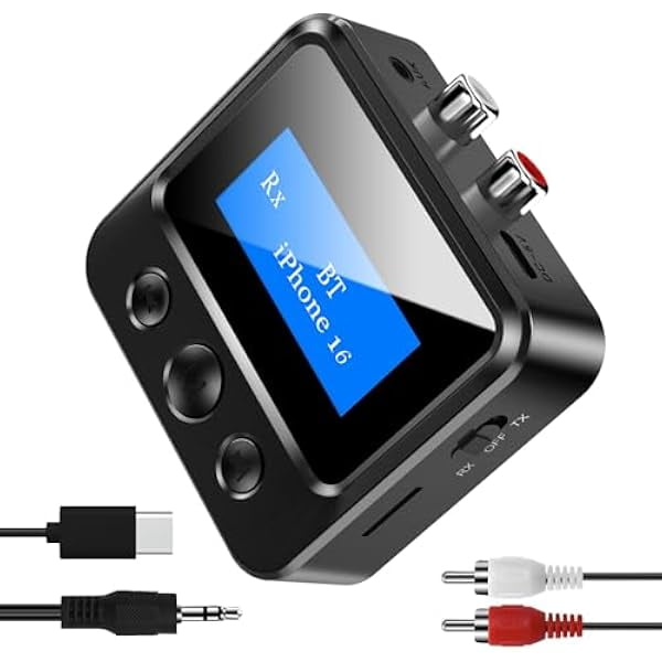 Adaptador receptor de audio Bluetooth, transmisión inalámbrica para altavoces, equipos de sonido domésticos, amplificadores con pantalla LCD, baja latencia, salidas RCA/AUX, reproducción de